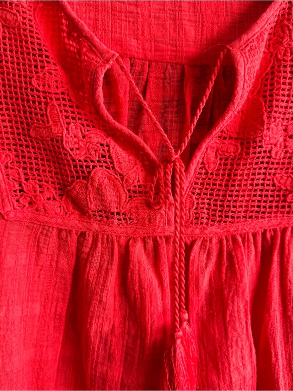 Calypso St. Barth Red Crochet-Yoke Peasant Top - Picture 5 of 7
